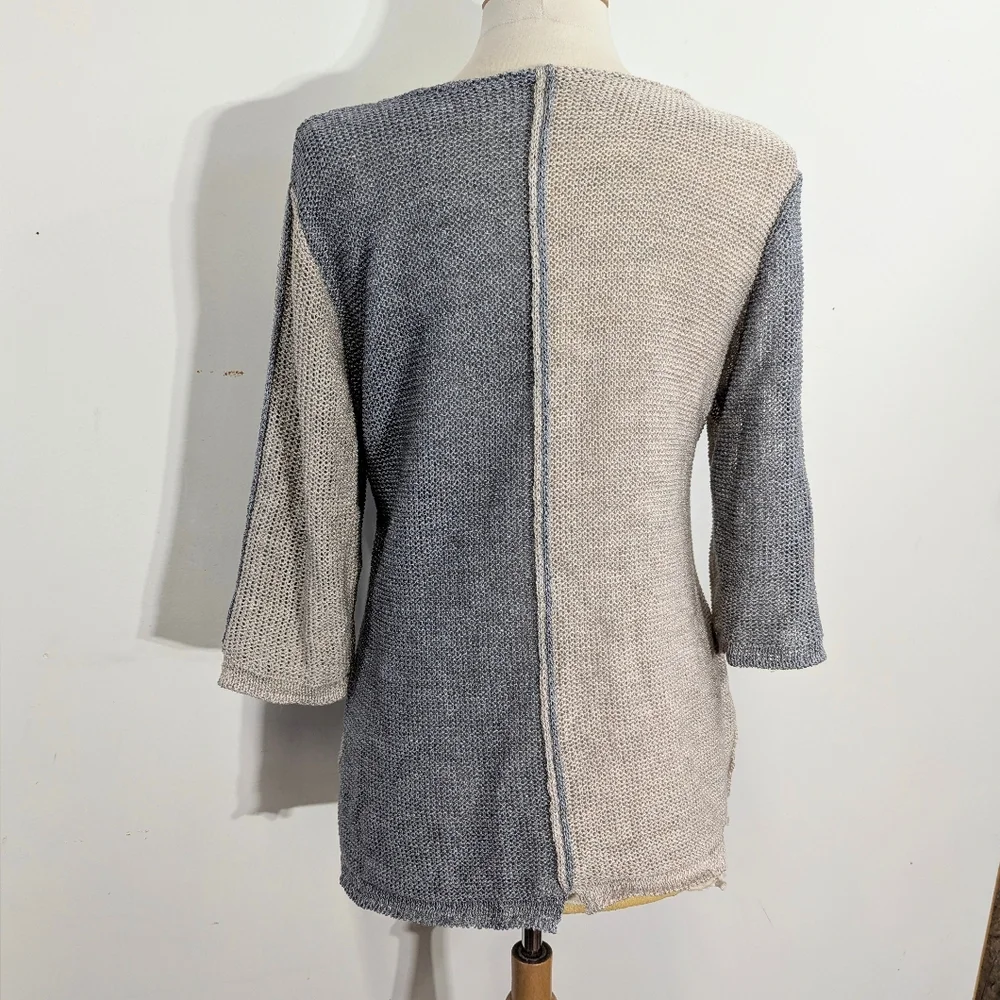 Two-Tone Loose Knit Sweater with Pocket Art To Wear Langenlook Coastal M